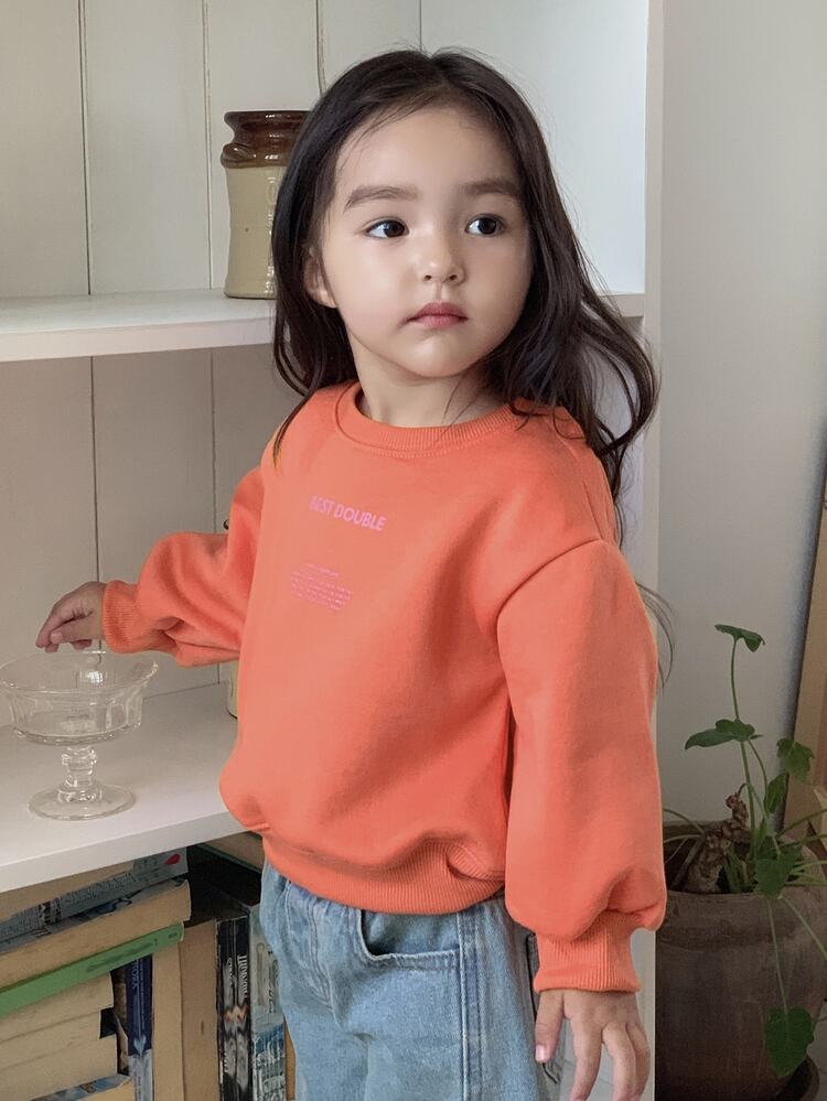 DAZY 女婴宽松圆领字母印花长袖卫衣，秋冬季幼儿女童服装 - 玫瑰紅 - 查看 6
