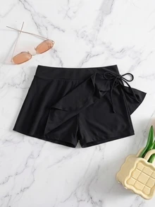 Swim SPRTY Plus Size Women's Solid Color Summer Beach Bikini Bottoms With Waistband Skirt - Black - View 7