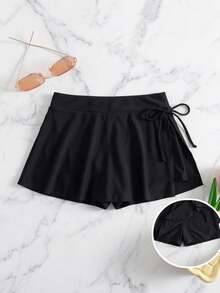 Swim SPRTY Plus Size Women's Solid Color Summer Beach Bikini Bottoms With Waistband Skirt - Black - View 4