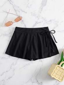 Swim SPRTY Plus Size Women's Solid Color Summer Beach Bikini Bottoms With Waistband Skirt - Black - View 8