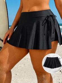 Swim SPRTY Plus Size Women's Solid Color Summer Beach Bikini Bottoms With Waistband Skirt - Black - View 2