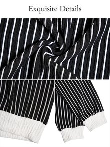 Brilight Striped Print Tee & Wide Leg Pants - Black - View 8