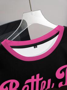 Betty Boop x SHEIN Plus Size Women's Letter Print Crew Neck Sweatshirt All-Over Fall - White - View 5
