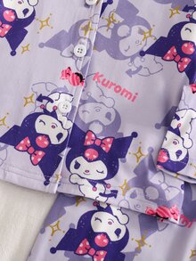 HELLO KITTY AND FRIENDS | SHEIN طقم ملابس منزلية للبنات الصغيرات بطبعة كرتونية بقصة فضفاضة من قطعتين - الأرجواني - مشاهدة 6
