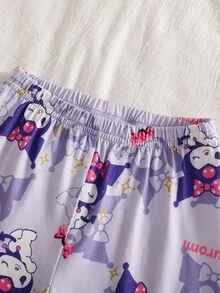 HELLO KITTY AND FRIENDS | SHEIN طقم ملابس منزلية للبنات الصغيرات بطبعة كرتونية بقصة فضفاضة من قطعتين - الأرجواني - مشاهدة 3
