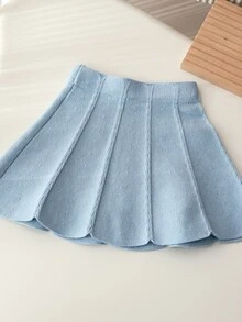 SHEIN 6-9个月女婴保暖装，女婴冬季保暖针织两件套，可爱蝴蝶结毛衣和百褶裙套装，舒适柔软亲肤 - 藍色 - 查看 7