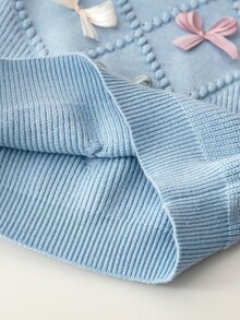SHEIN 6-9个月女婴保暖装，女婴冬季保暖针织两件套，可爱蝴蝶结毛衣和百褶裙套装，舒适柔软亲肤 - 藍色 - 查看 6