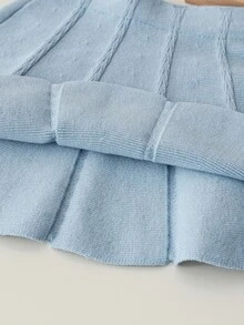 SHEIN 6-9个月女婴保暖装，女婴冬季保暖针织两件套，可爱蝴蝶结毛衣和百褶裙套装，舒适柔软亲肤 - 藍色 - 查看 8