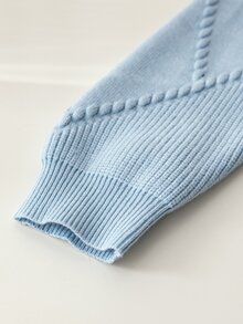 SHEIN 6-9个月女婴保暖装，女婴冬季保暖针织两件套，可爱蝴蝶结毛衣和百褶裙套装，舒适柔软亲肤 - 藍色 - 查看 5