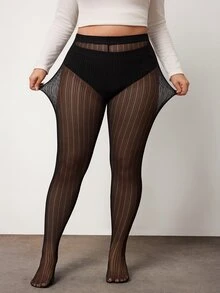 Enliva Plus Size Women's Solid Color Pantyhose Sexy Sheer High Stretch Tights, Compatible With Apple Rounded Body Shape, For Summer Night Office Black - Black - View 5