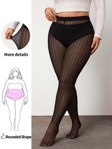 Enliva Plus Size Women's Solid Color Pantyhose Sexy Sheer High Stretch Tights, Compatible With Apple Rounded Body Shape, For Summer Night Office Black - Black - View 2