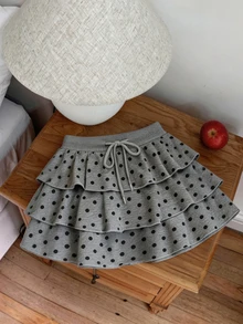 Zavorell Black Polka Dot Puff Ruffle Cake Mini Skirt School Date Autumn Y2k 90s - Grey - View 6