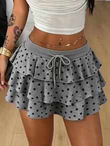 Zavorell Black Polka Dot Puff Ruffle Cake Mini Skirt School Date Autumn Y2k 90s - Grey - View 3