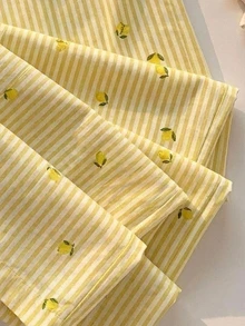 Veykashi Casual Striped Lemon Print Plus Size Straight Leg Pants Fall - Multicolor - View 3