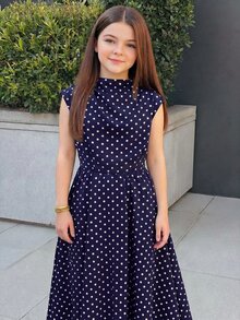 Firerie Kids Tween Girl Polka Dot Fashionable Vacation & Casual Dress - Navy Blue - View 5