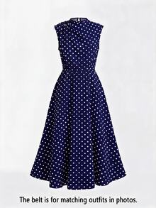 Firerie Kids Tween Girl Polka Dot Fashionable Vacation & Casual Dress - Navy Blue - View 3