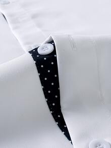 Calvornis 男士白色長袖領口襯衫，對比波點內裡，輕商務休閒通勤百搭上衣，靜奢風，正式 - 白色 - 查看 5