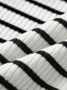 Zavorell Women's Casual Minimalist Striped Colorblock Drawstring Waist Frayed Hem Long Pants - Black and White - View 6
