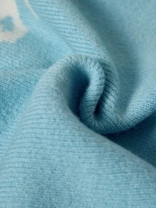 SHEIN ICON Baby Blue Tonal Zip-Up Textured Knit Cardigan & Wide-Leg Drawstring Pants Matching Co-Ord Set With Invisible Zipper, Floral Pattern Detail, Soft Stretch Fabric, Cozy Lounge Athleisure Y2K Winter Outfit - Baby Blue - View 10
