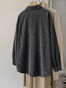 SHEIN CURVE+ Plus Size Women's Single-Breasted Casual Daily Wear Washed Distressed Jacket Fall - Black - View 5