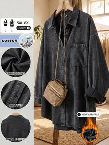SHEIN CURVE+ Plus Size Women's Single-Breasted Casual Daily Wear Washed Distressed Jacket Fall - Black - View 1