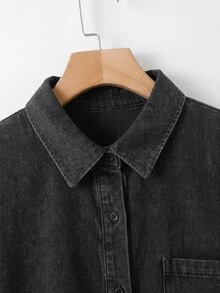 SHEIN CURVE+ Plus Size Women's Single-Breasted Casual Daily Wear Washed Distressed Jacket Fall - Black - View 4