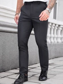 Calvornis Men's Solid Color Slant Pocket Slim Fit Business Suit Pants, Formal, Ceremony - Dark Grey - View 3