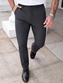 Calvornis Men's Solid Color Slant Pocket Slim Fit Business Suit Pants, Formal, Ceremony - Dark Grey - View 5