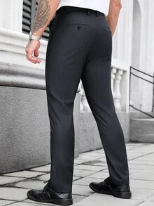 Calvornis Men's Solid Color Slant Pocket Slim Fit Business Suit Pants, Formal, Ceremony - Dark Grey - View 2