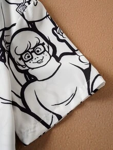 SCOOBY-DOO X SHEIN 男士卡通人物图案休闲短袖衬衫 - 黑與白 - 查看 6