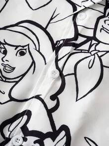 SCOOBY-DOO X SHEIN 男士卡通人物图案休闲短袖衬衫 - 黑與白 - 查看 5