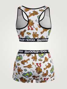 SCOOBY-DOO X SHEIN 女款字母卡通印花內衣與四角內褲休閒日常內衣套裝 - 白色 - 查看 2