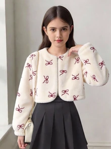 SHEIN 青少年女孩極簡風人造毛皮大衣，適合派對、街頭穿搭，秋冬款 - 白色 - 查看 8