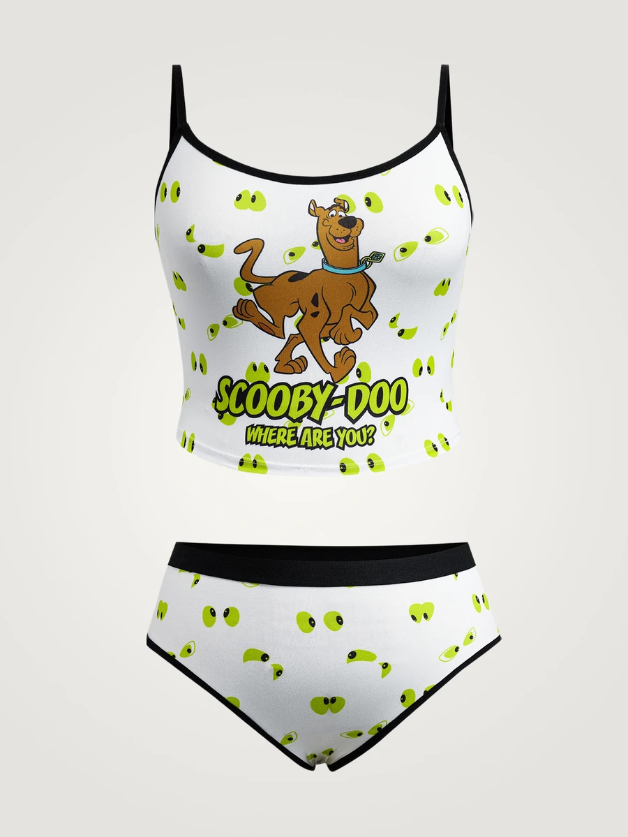 SCOOBY-DOO X SHEIN Plus Size Cartoon Print Camisole And Panty Set - White - View 1