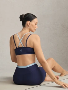 Activina Women's Navy Blue & Light Blue 2 In 1 Tank Top & Capri Length Leggings Sports Set - Navy Blue - View 7