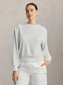 Activina Women's Grey Loose Fit Logo Embroidered Long Sleeve Sweatshirt - Light Grey - View 3