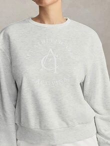 Activina Women's Grey Loose Fit Logo Embroidered Long Sleeve Sweatshirt - Light Grey - View 6