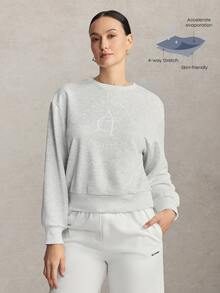 Activina Women's Grey Loose Fit Logo Embroidered Long Sleeve Sweatshirt - Light Grey - View 1