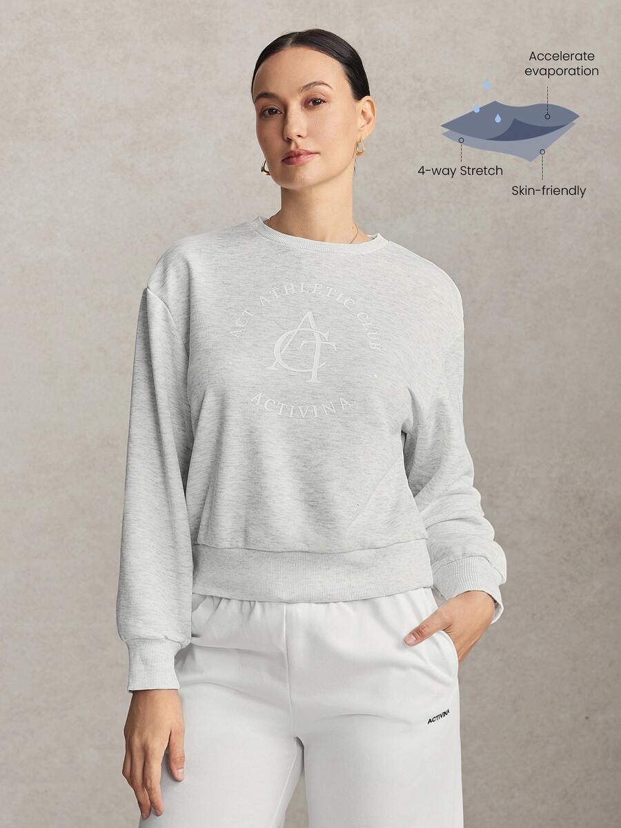 Activina Women's Grey Loose Fit Logo Embroidered Long Sleeve Sweatshirt - Light Grey - View 1
