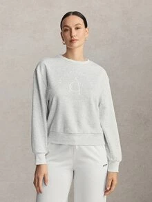 Activina Women's Grey Loose Fit Logo Embroidered Long Sleeve Sweatshirt - Light Grey - View 7