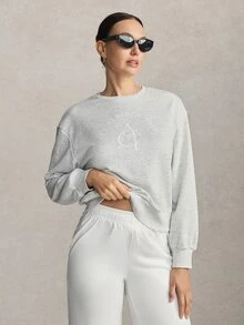 Activina Women's Grey Loose Fit Logo Embroidered Long Sleeve Sweatshirt - Light Grey - View 4