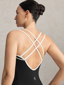 Activina Women's Black & White Square Neck Criss-Cross Strap Fitted Tank Top Romper - Black - View 3