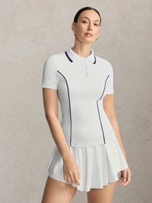 Activina Women's Colorblock Casual Daily Travel Sports Short Sleeve Polo Shirt - White - View 8