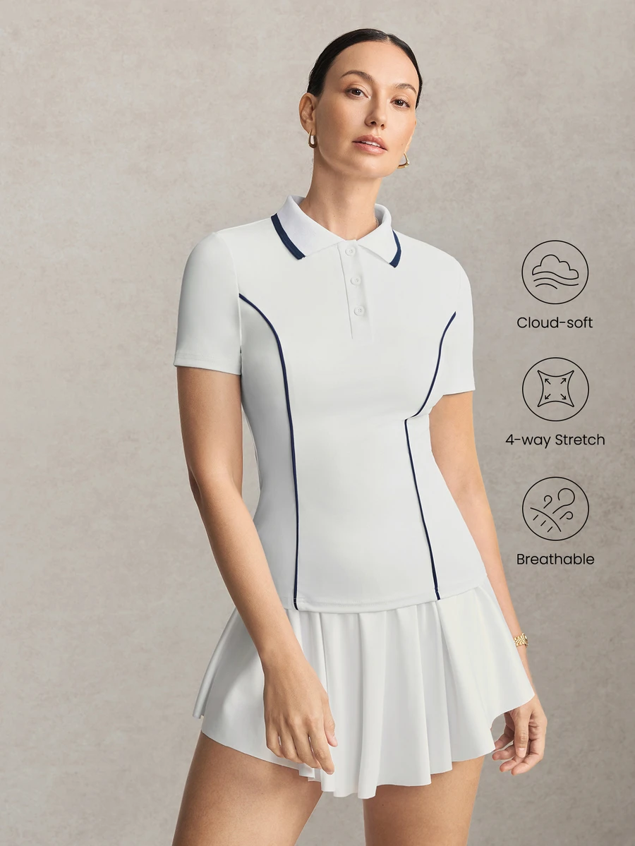 Activina Women's Colorblock Casual Daily Travel Sports Short Sleeve Polo Shirt - White - View 1