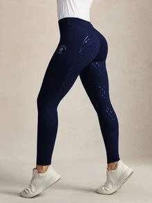Activina 女款字母印花口袋修身馬術騎馬褲 - 藏蓝色 - 查看 6