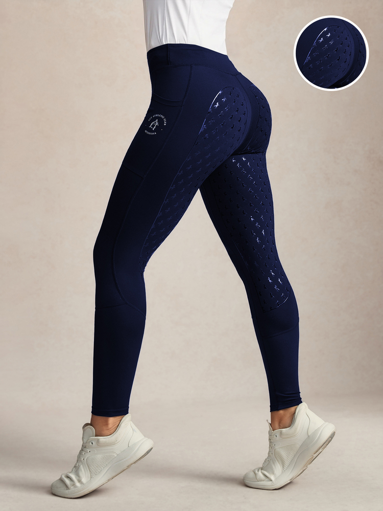 Activina Women's Letter Print Pocket Fitted Equestrian Riding Pants - Navy Blue - View 8