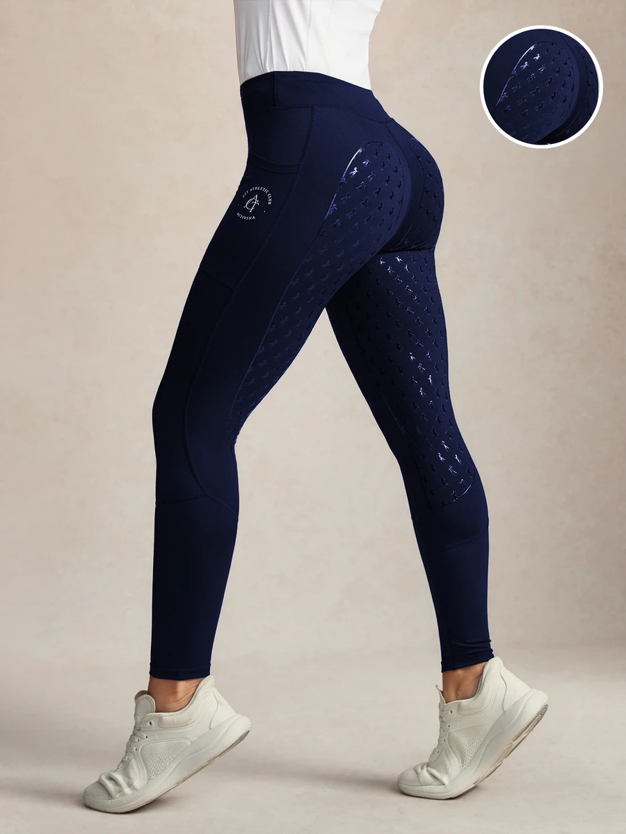 Activina Women's Letter Print Pocket Fitted Equestrian Riding Pants - Navy Blue - View 1