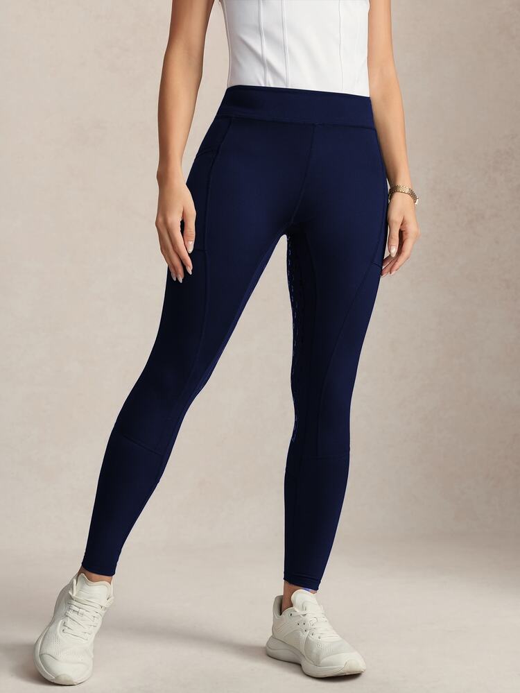 Activina Women's Letter Print Pocket Fitted Equestrian Riding Pants - Navy Blue - View 3