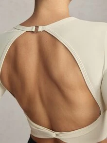 Activina Women's Black & Beige Backless Fitted Short Sleeve T-Shirt - Multicolor - View 4