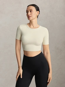 Activina Women's Black & Beige Backless Fitted Short Sleeve T-Shirt - Multicolor - View 7